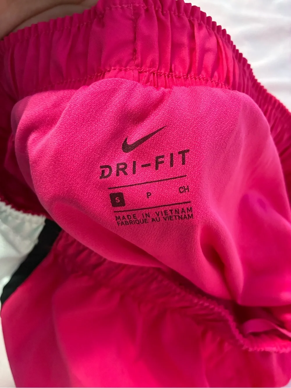 Nike Women's Bright Pink Running Shorts with White Panels and Black Trim